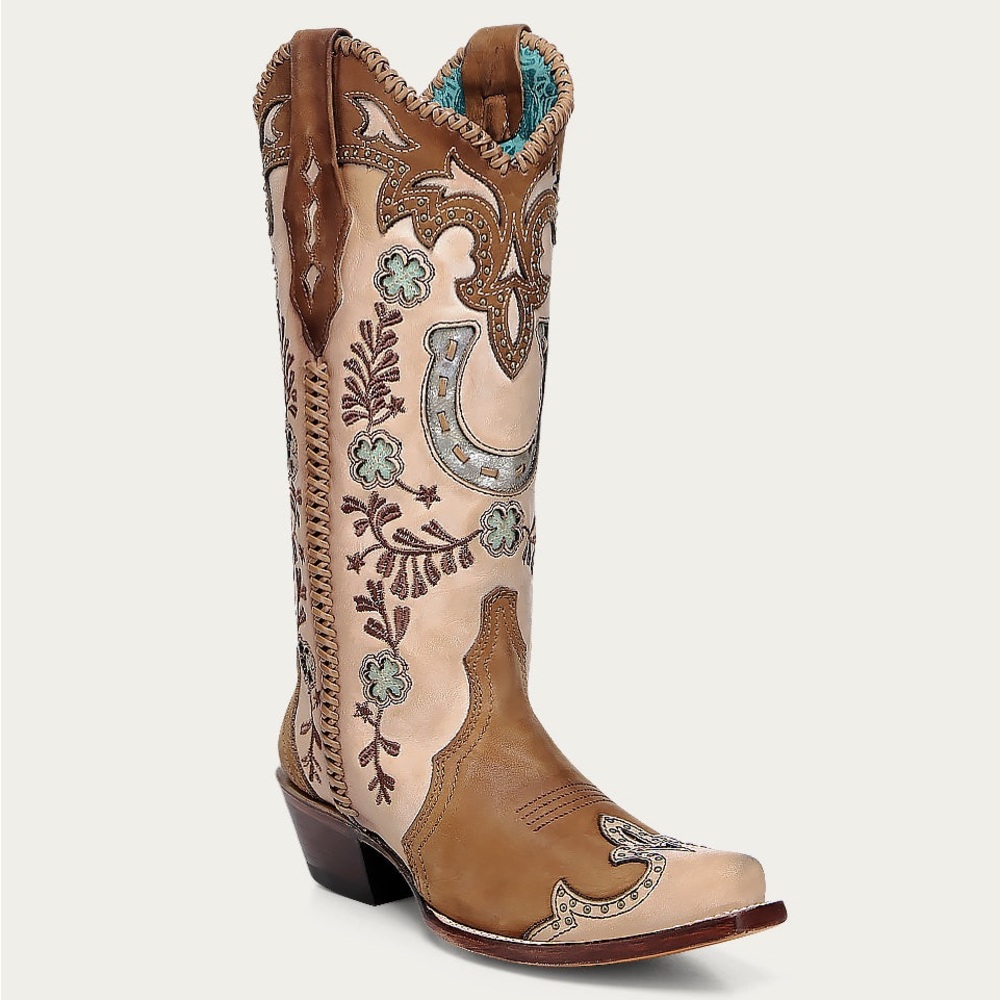 Corral Boots Honey Horseshoe Overlay Embroidery Studs Handwoven Boots A4863